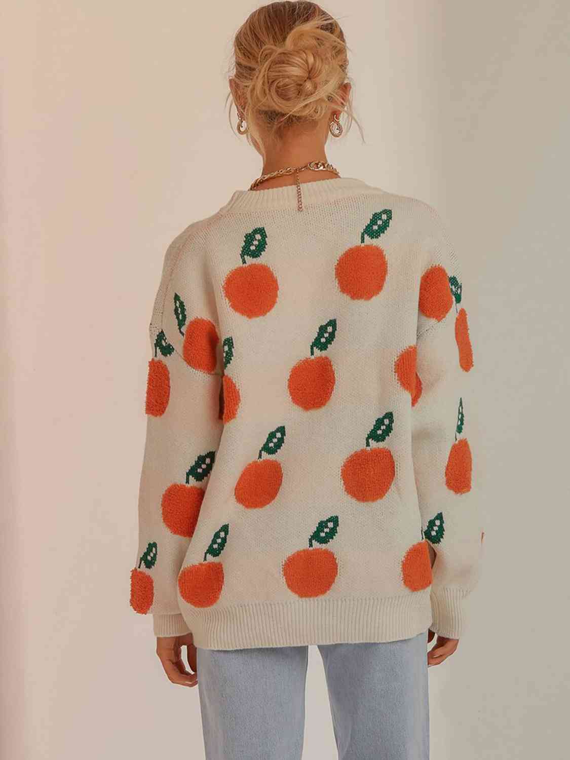 swvws Printed Round Neck Drop Shoulder Sweater