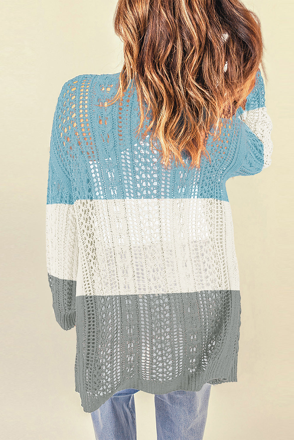 swvws Openwork Ribbed Cuff Longline Cardigan