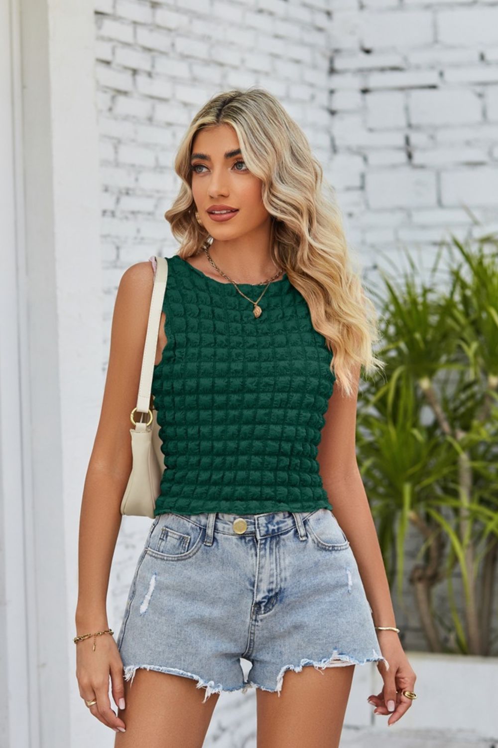 swvws Textured Round Neck Tank