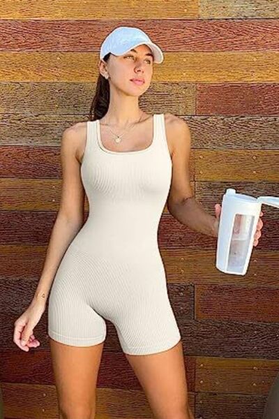 swvws Square Neck Wide Strap Active Romper