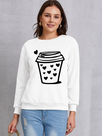 swvws Coffee Graphic Round Neck Sweatshirt