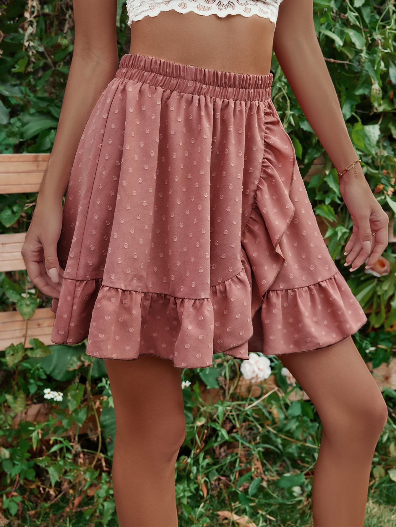 themeisles Ruffle Hem Elastic Waist Mini Skirt