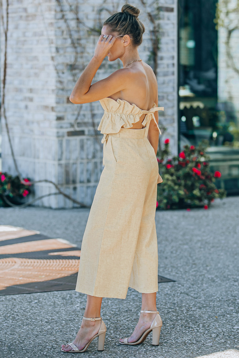 swvws Ruffled Strapless Wide Leg Jumpsuit