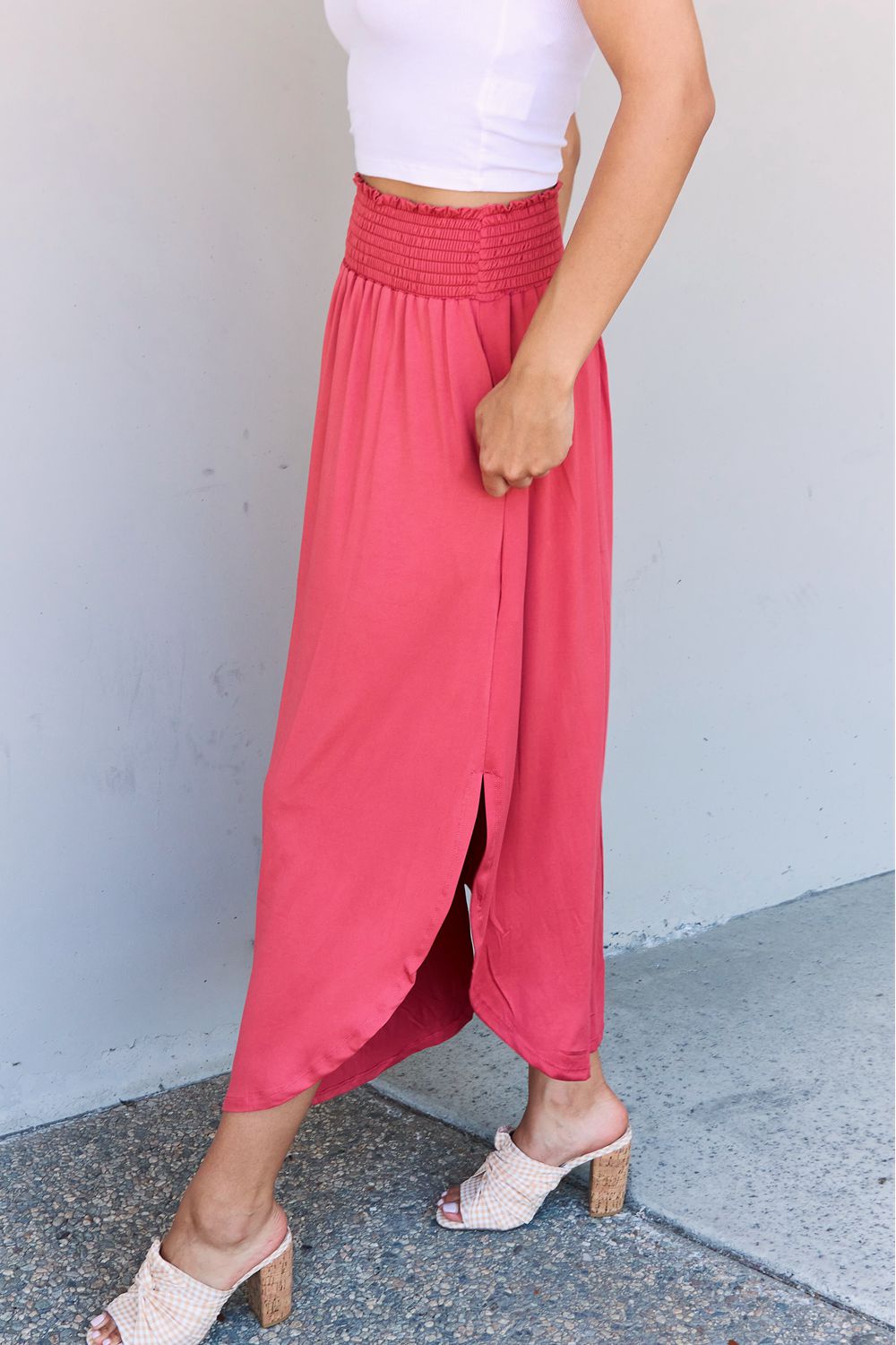 themeisles Doublju Comfort Princess Full Size High Waist Scoop Hem Maxi Skirt in Hot Pink