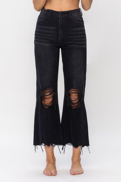 swvws Vervet by Flying Monkey Vintage Ultra High Waist Distressed Crop Flare Jeans