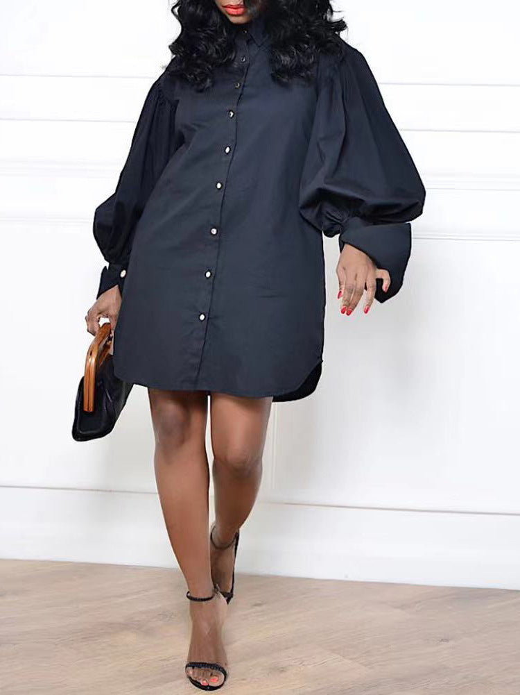 Sixsr Puff Sleeve Mini Shirt Dress