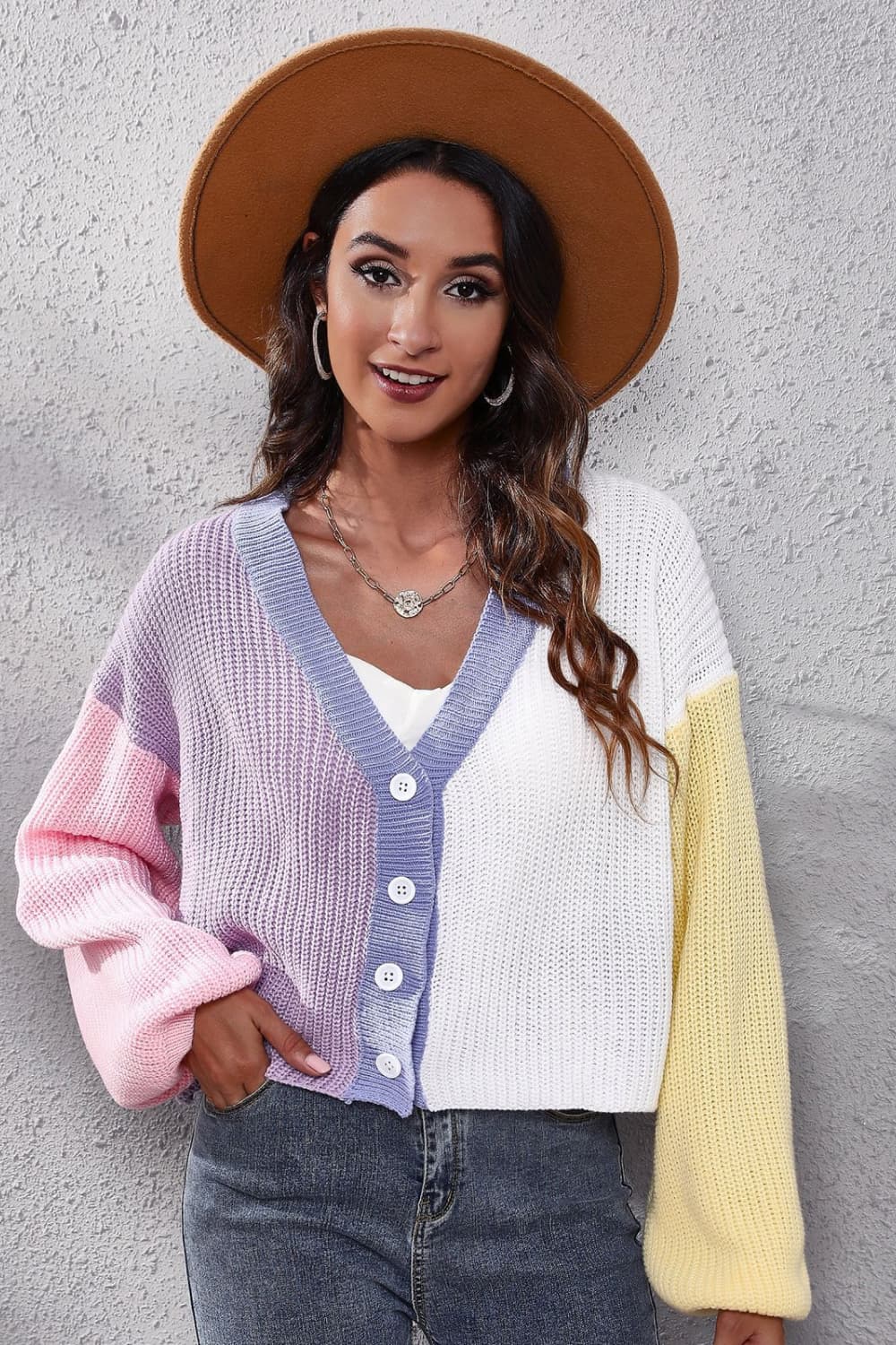 swvws Color Block Ribbed Long Sleeve Cardigan