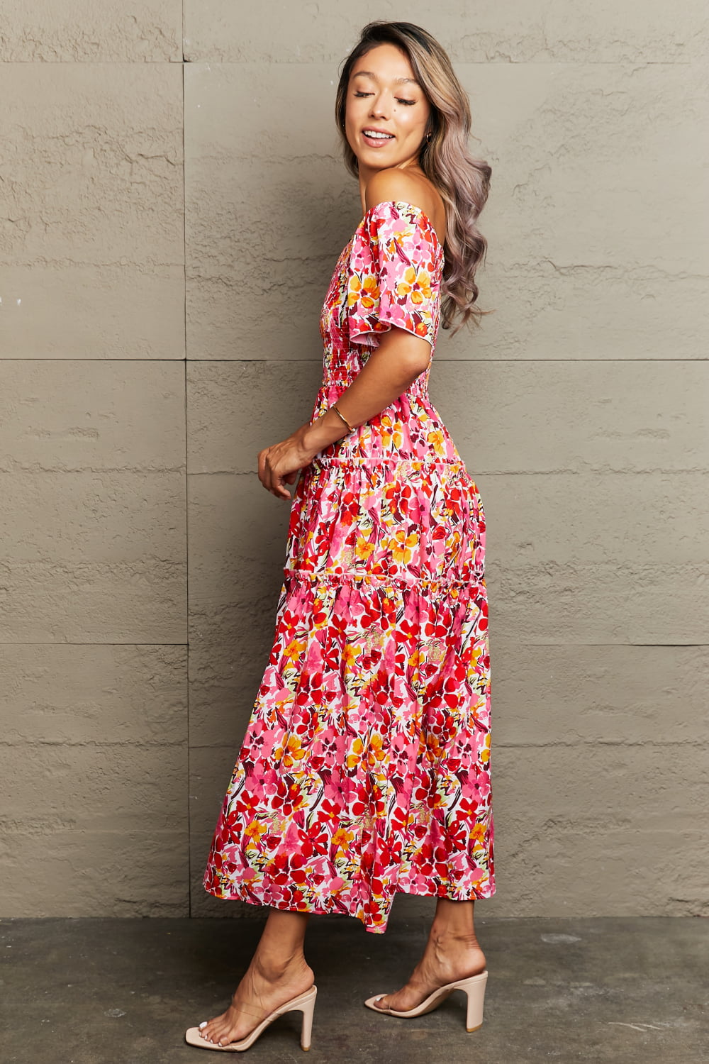 swvws Floral Off-Shoulder Frill Trim Maxi Dress