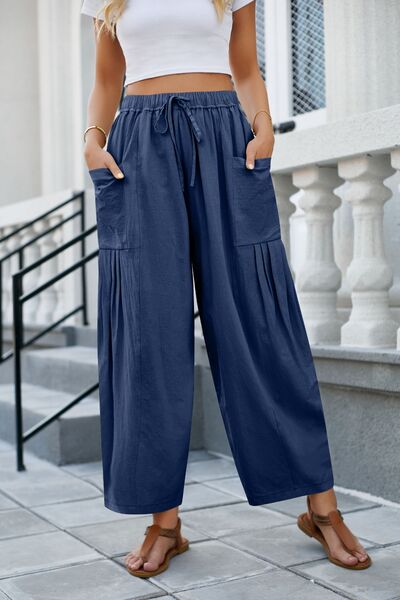 swvws Drawstring Pocketed Wide Leg Pant