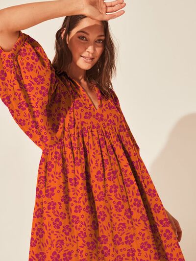 swvws Floral Tie Neck Balloon Sleeve Dress