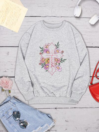 swvws Cross Graphic Round Neck Dropped Shoulder Sweatshirt