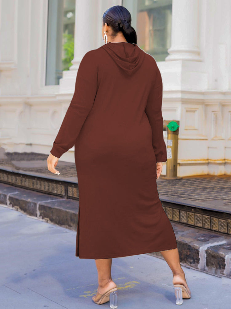 Sixsr Solid Color Hoodie Long Dress