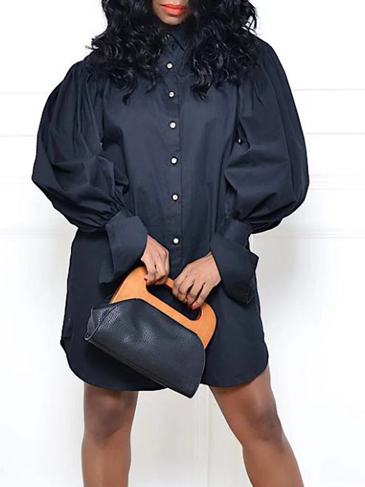 Sixsr Puff Sleeve Mini Shirt Dress