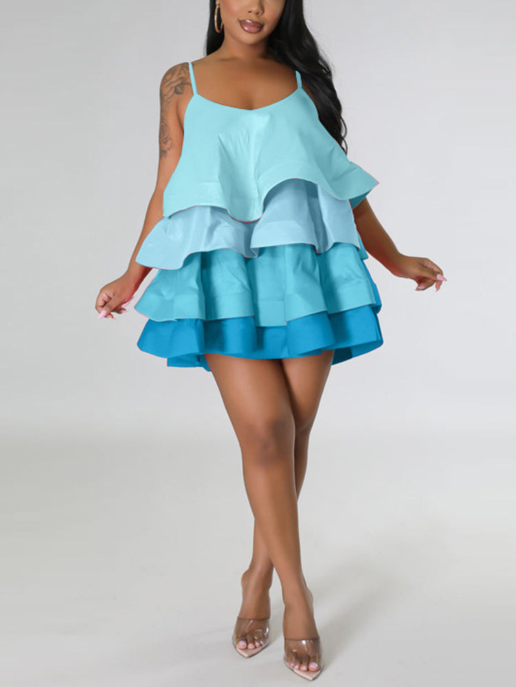 Sixsr Spaghetti Strap Cake Ruffles Dress