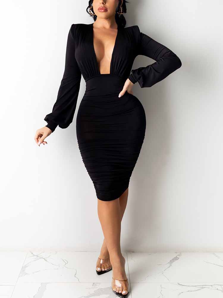 Sixsr Deep V Neck Bodycon Dress