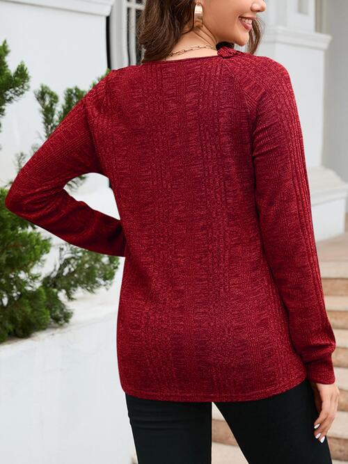 swvws Texture Round Neck Long Sleeve Knit Top