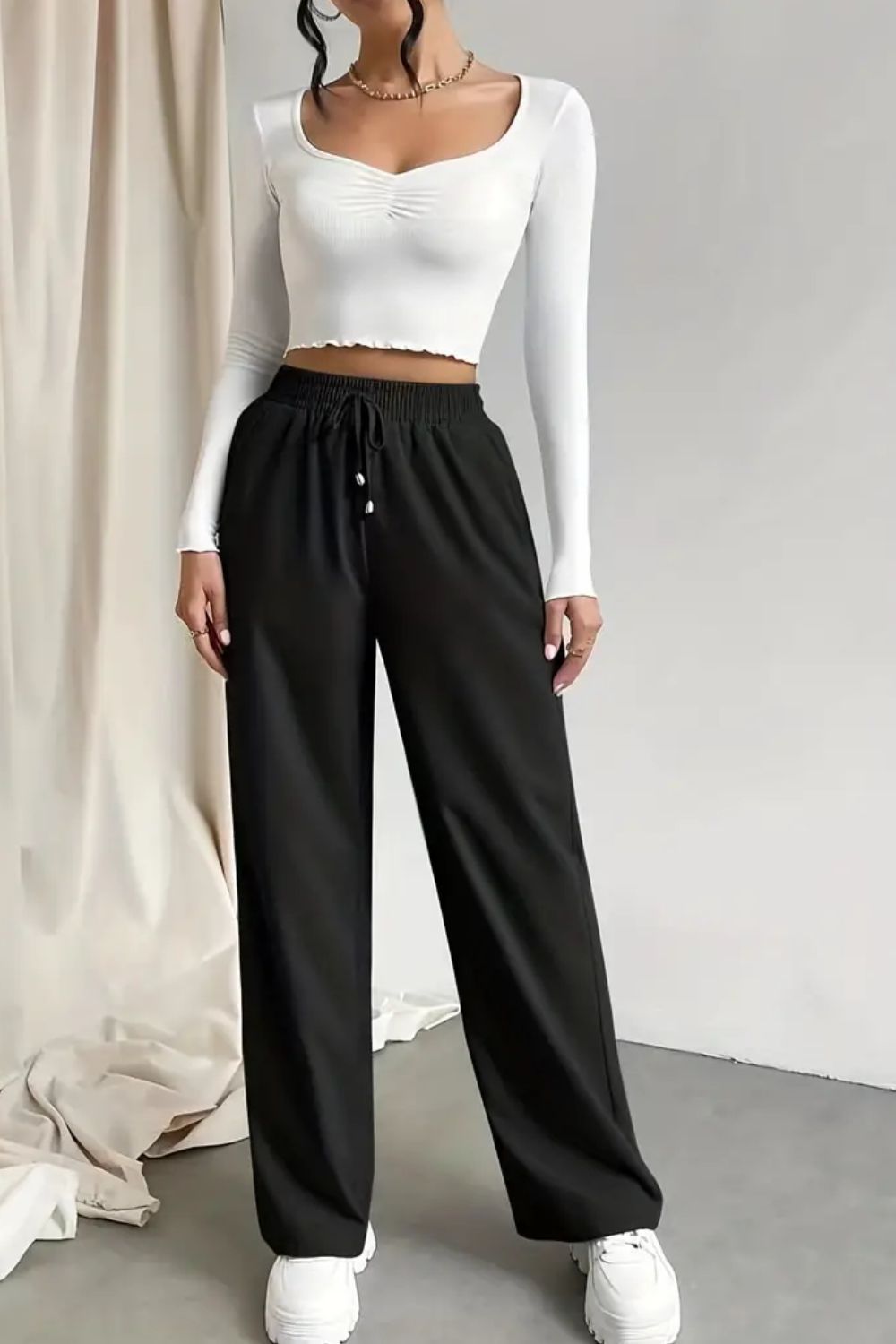 swvws Tied Straight Leg Pants with Pockets