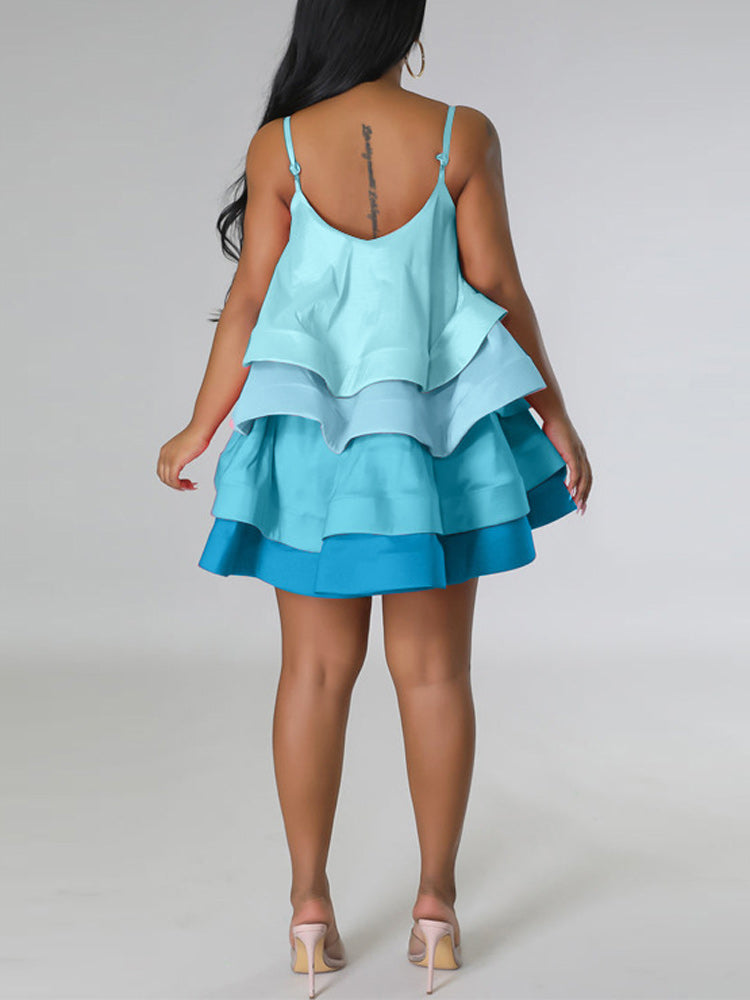 Sixsr Spaghetti Strap Cake Ruffles Dress