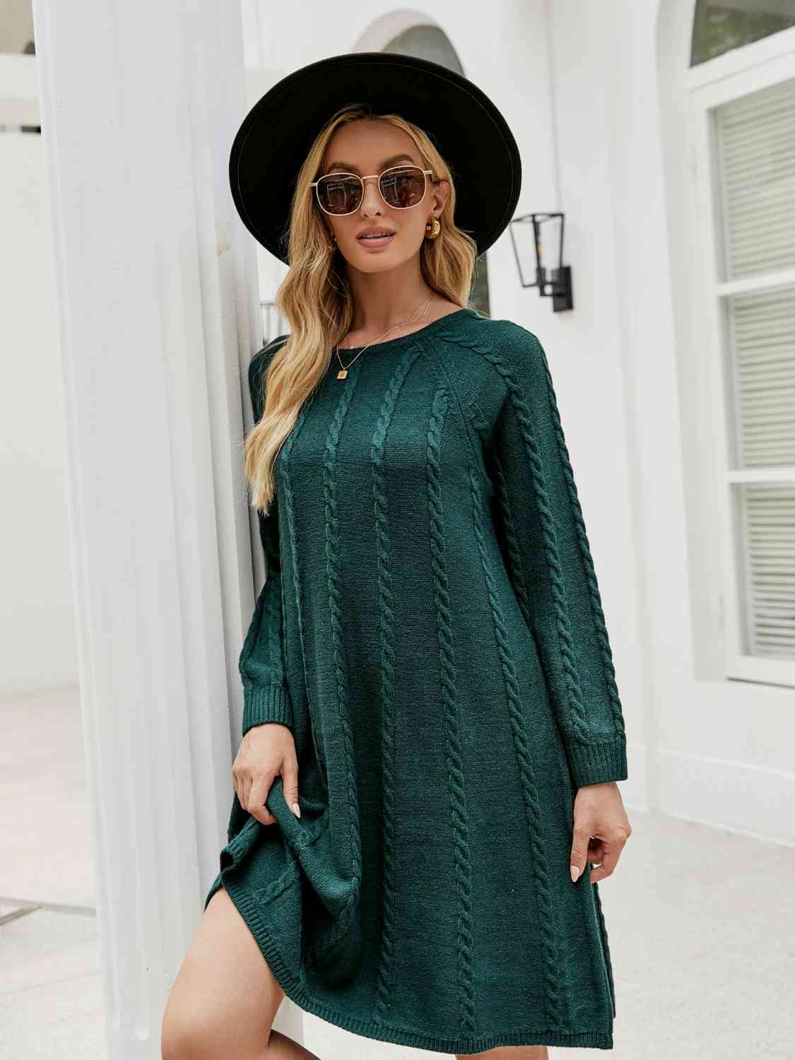 swvws Cable-Knit Long Sleeve Sweater Dress