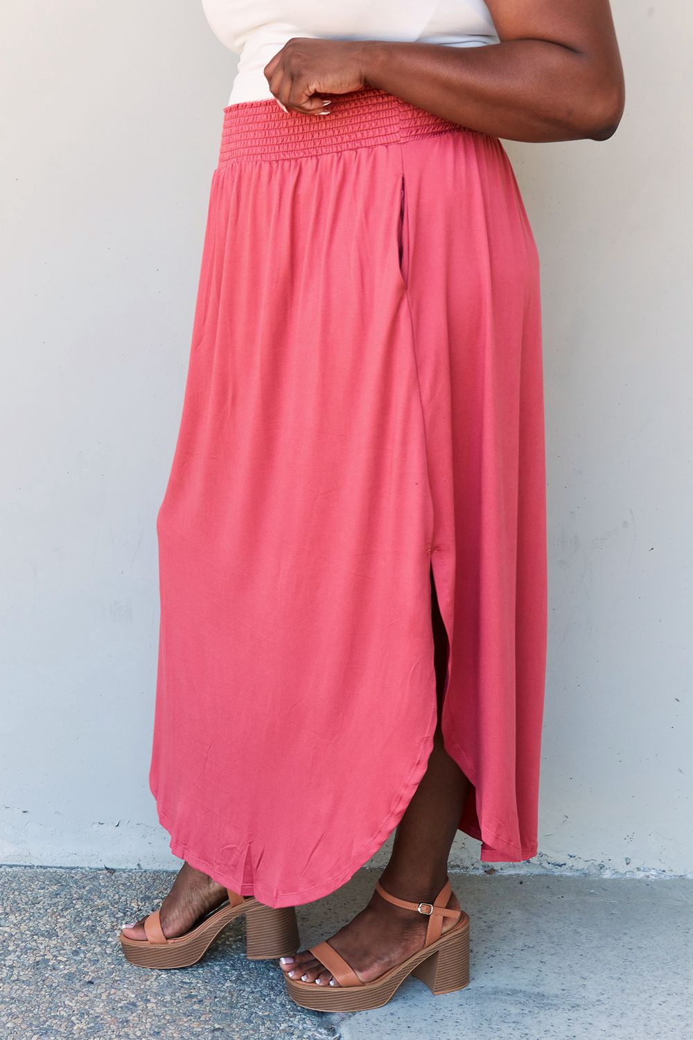 themeisles Doublju Comfort Princess Full Size High Waist Scoop Hem Maxi Skirt in Hot Pink