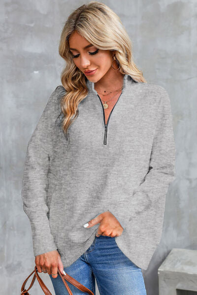 swvws Half Zip Pocketed Dropped Shoulder Sweatshirt