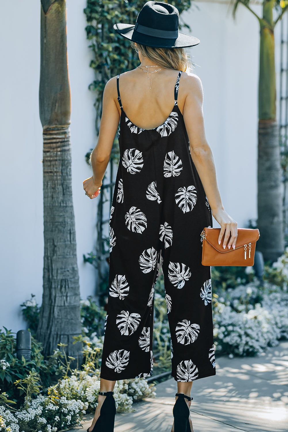 swvws Botanical Print Spaghetti Strap Cropped Jumpsuit