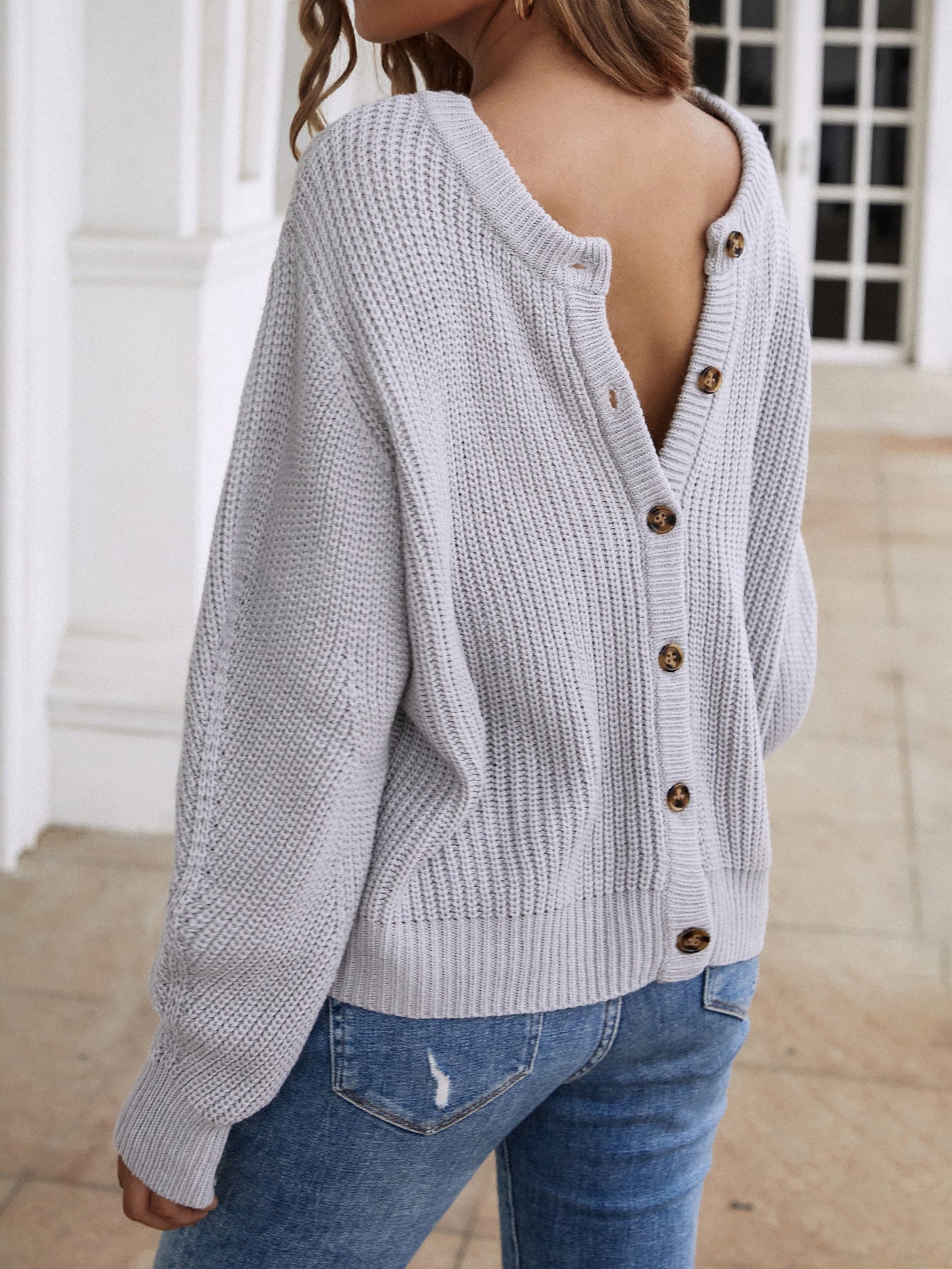 swvws Button Down Rib-Knit Reversible Sweater