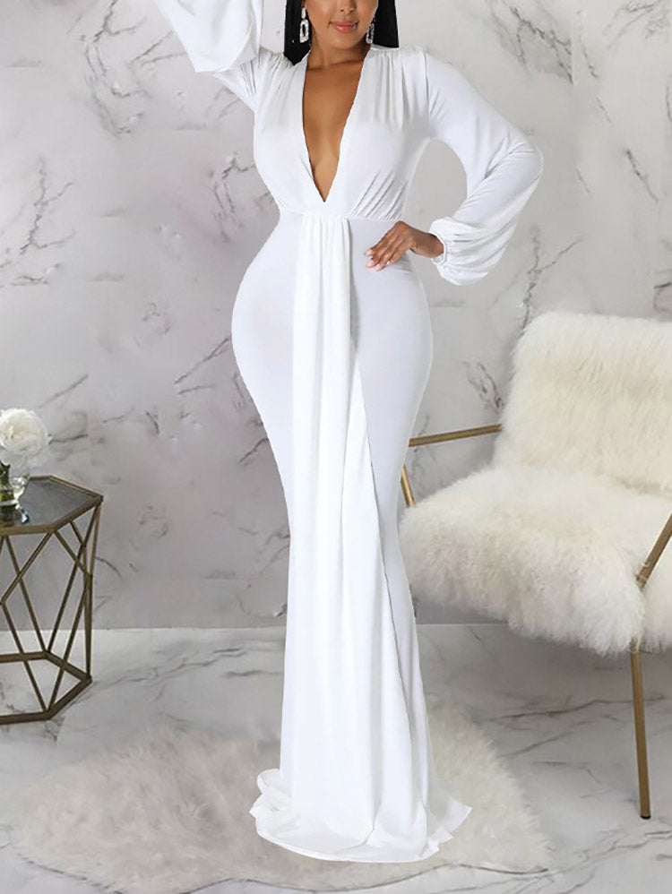 Sixsr Deep V Neck Evening Maxi Dress