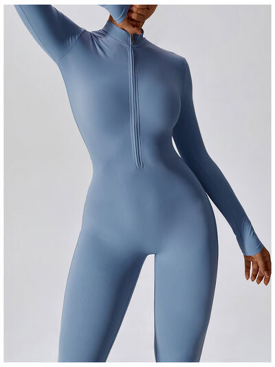 swvws Zip Up Mock Neck Long Sleeve Jumpsuit