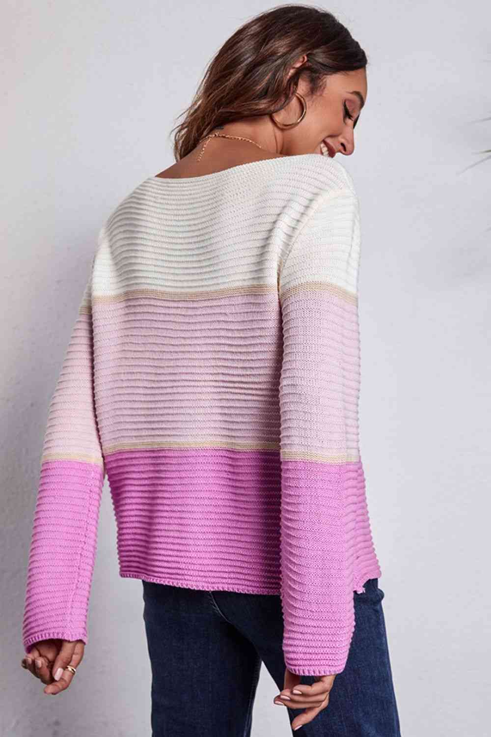 swvws Color Block Horizontal Ribbing Sweater