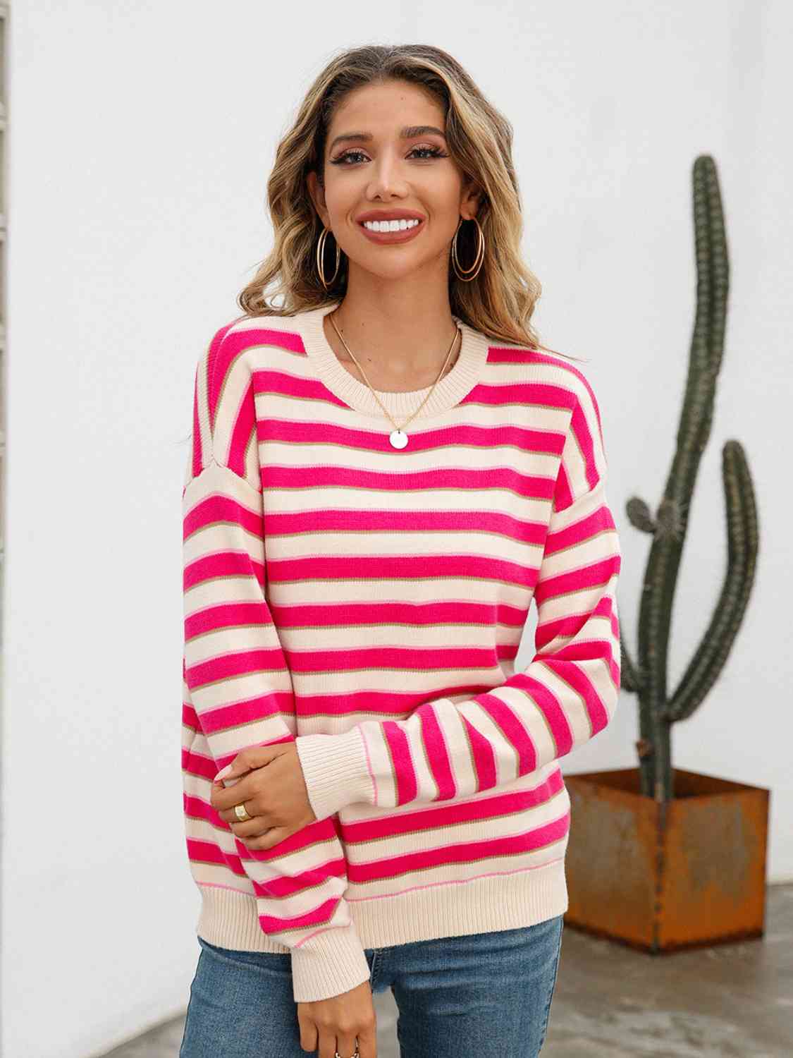 swvws Striped Drop Shoulder Knit Top