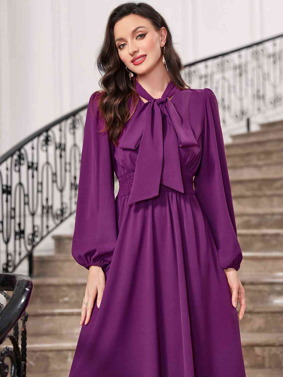 swvws Tie-Neck Balloon Sleeve Dress