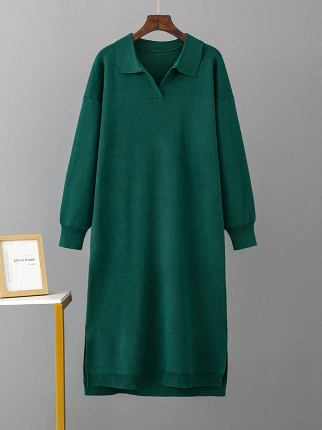 swvws Johnny Collar Long Sleeve Slit Sweater Dress