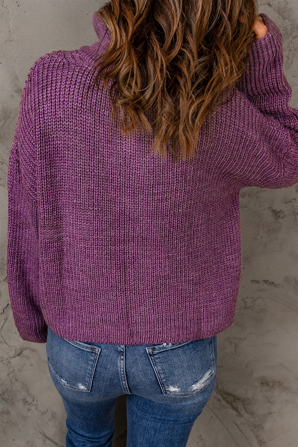 swvws Half Zip Rib-Knit Dropped Shoulder Sweater