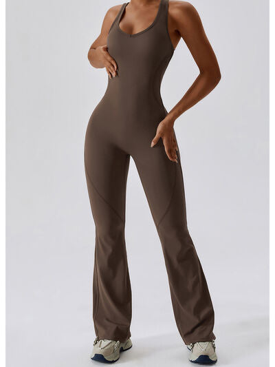 swvws Cutout Wide Strap Bootcut Active Jumpsuit