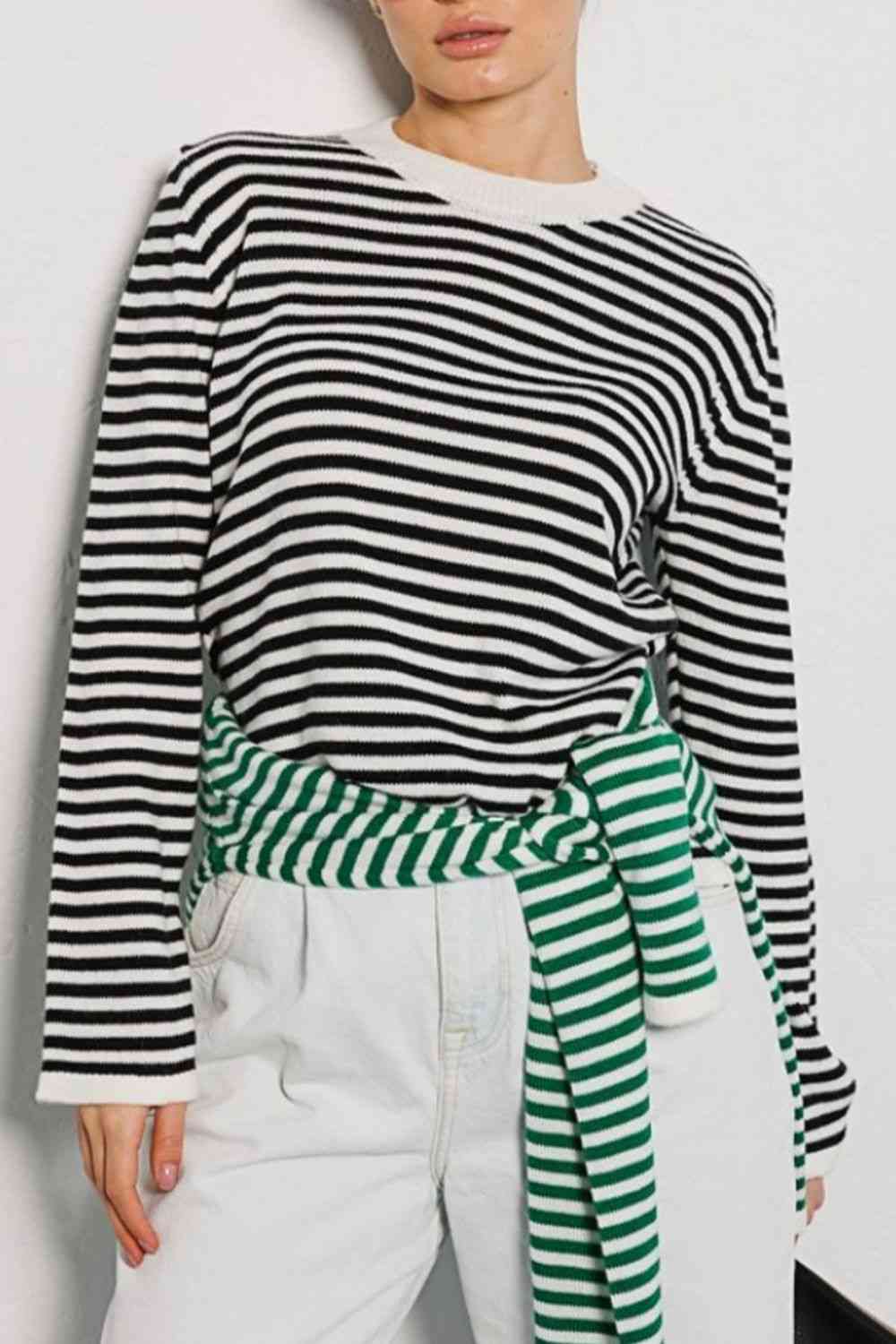 swvws Striped Round Neck Long Sleeve Sweater