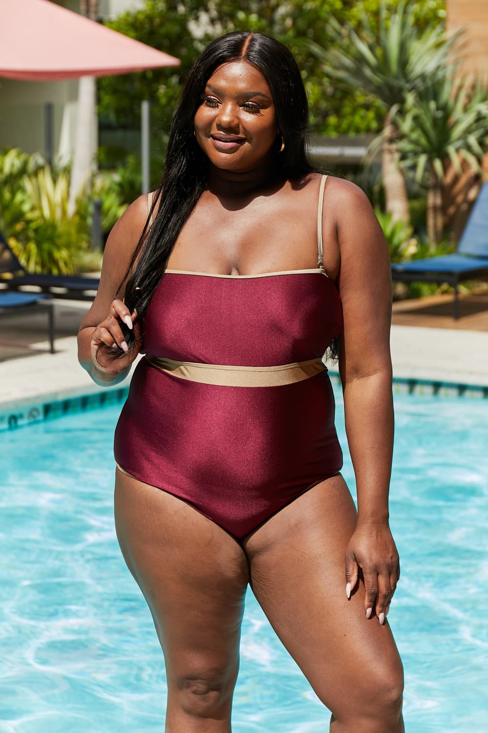 swvws Marina West Swim Wave Break Contrast Trim One-Piece in Wine