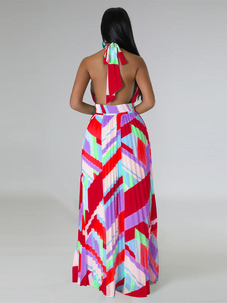 Sixsr Halter Pleated Maxi Dress