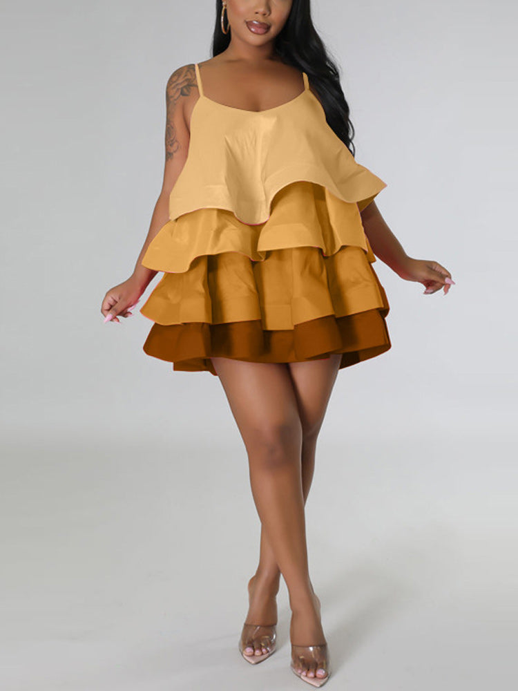 Sixsr Spaghetti Strap Cake Ruffles Dress