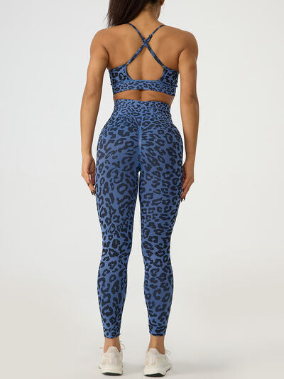 swvws Leopard Crisscross Top and Leggings Active Set