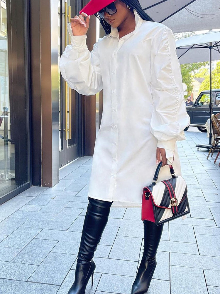 Sixsr Turndown Collar Long Sleeve Shirt Dress