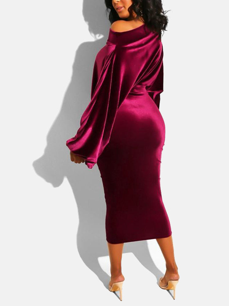 Sixsr Off Shoulder High Waist Velvet Dress