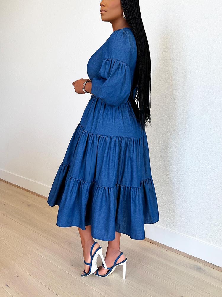 Sixsr Ruffle Denim Dress