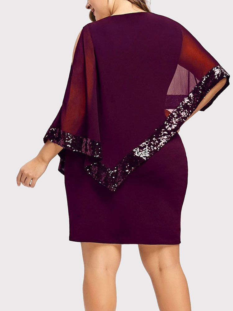 Sixsr Cold Shoulder Overlay Sequins Dress