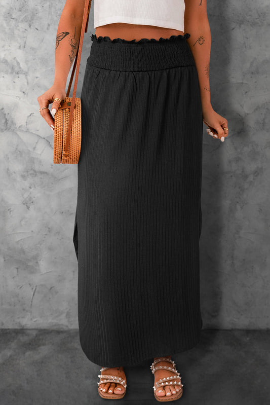 themeisles Smocked Waist Slit Maxi Skirt