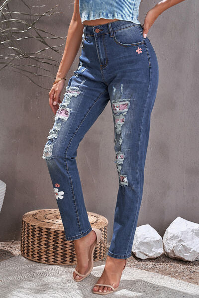 swvws Distressed Buttoned Jeans with Pockets