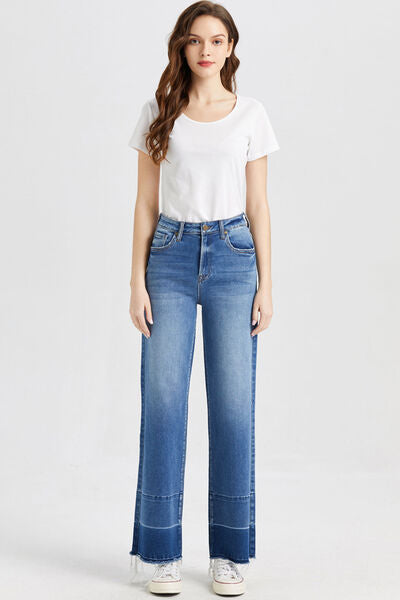 swvws BAYEAS Full Size High Waist Cat's Whisker Wide Leg Jeans