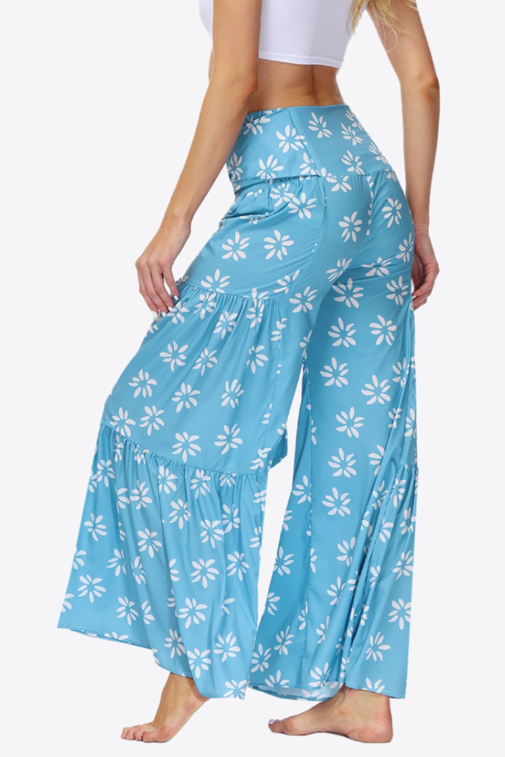 swvws Floral Tie-Waist Tiered Culottes