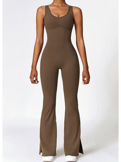 swvws Wide Strap Bootcut Slit Active Jumpsuit