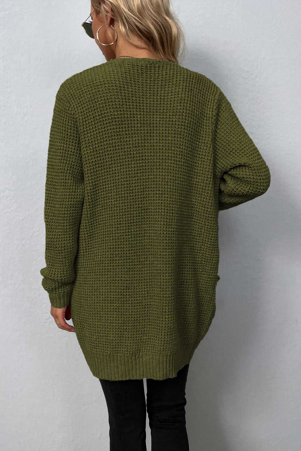 swvws Rib-Knit Open Front Pocketed Cardigan